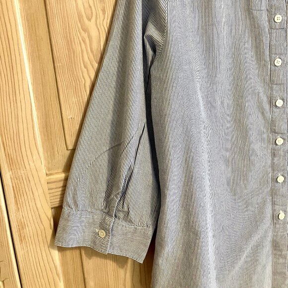 Talbots Blue And White Striped Button Down Blouse Collarless Size Medium - Picture 5 of 9
